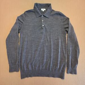 Reiss Trafford Long-Sleeve 100% Fine Merino Wool Polo Shirt Gray Sz Medium